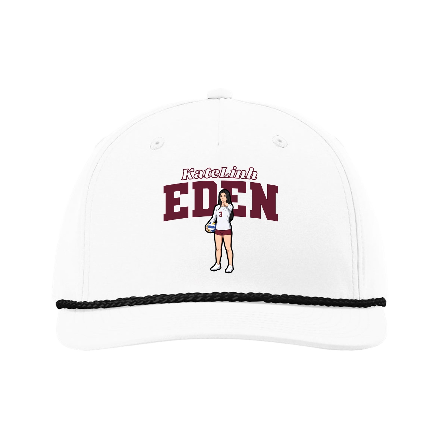 Five-Panel Classic Rope Cap — Name Arch in White