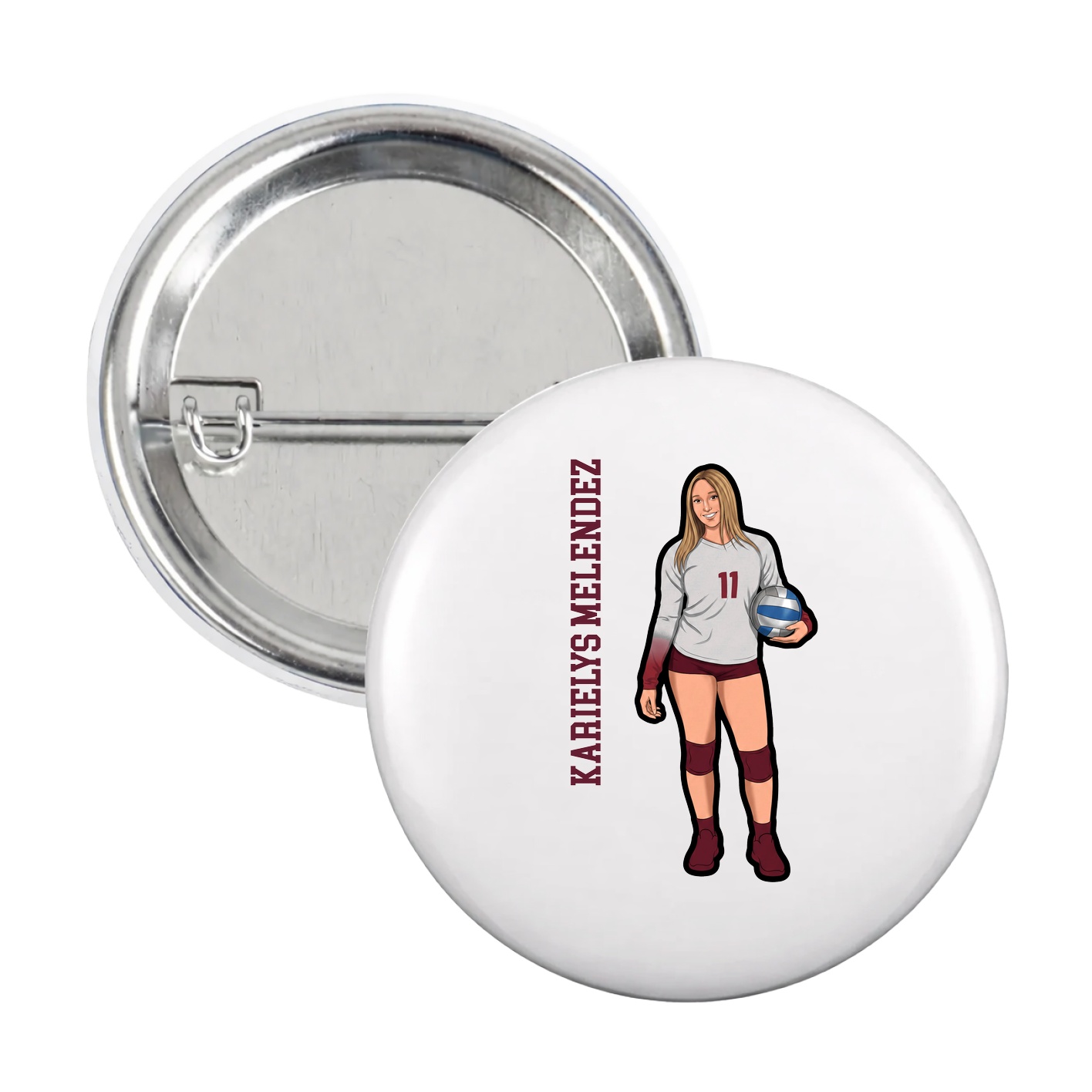 Game Day Button — Name Vertical in White