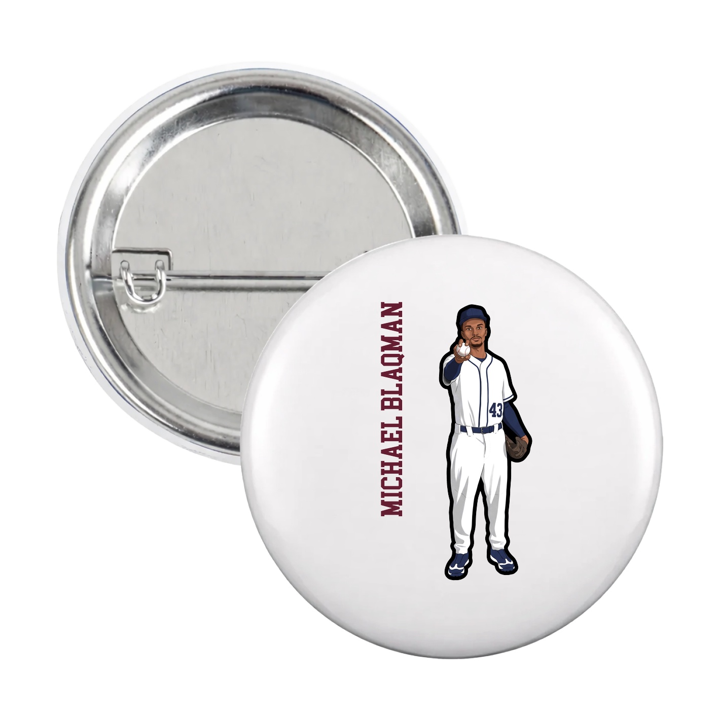 Game Day Button — Name Vertical in White
