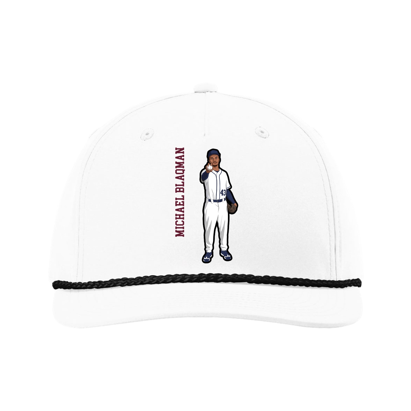 Five-Panel Classic Rope Cap — Name Vertical in White