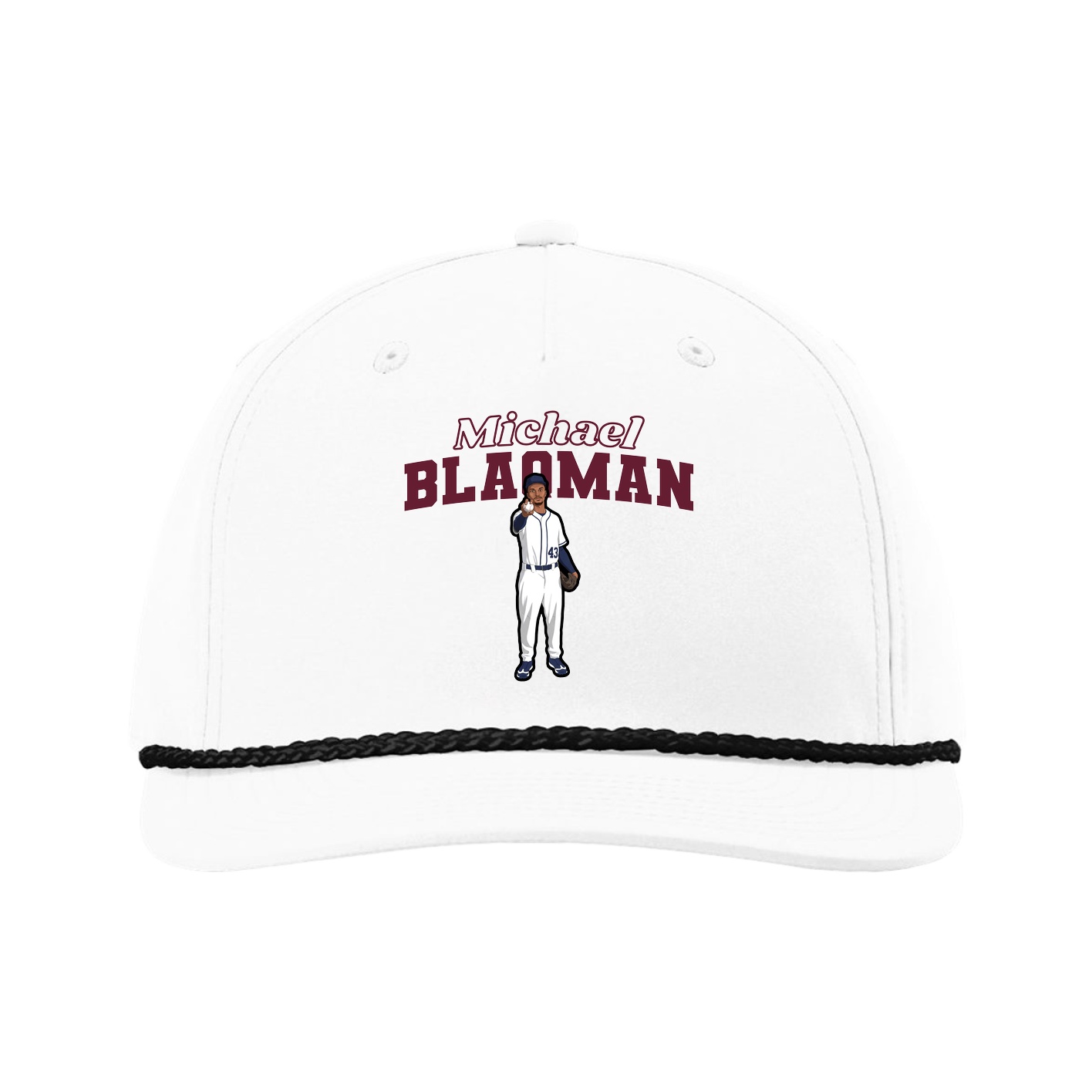 Five-Panel Classic Rope Cap — Name Arch in White
