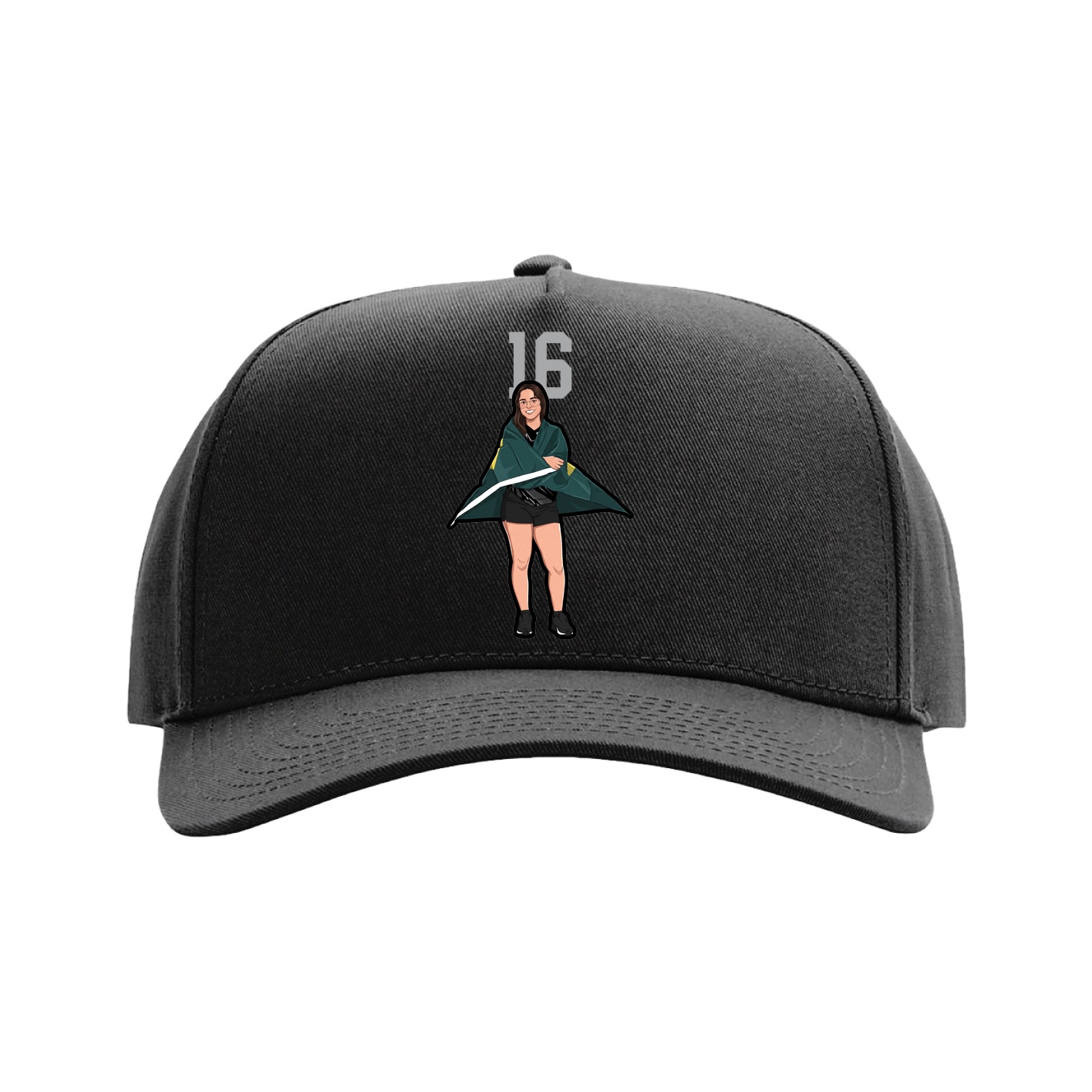 Full Fabric Five-Panel Champ Cap — Number Top in Black