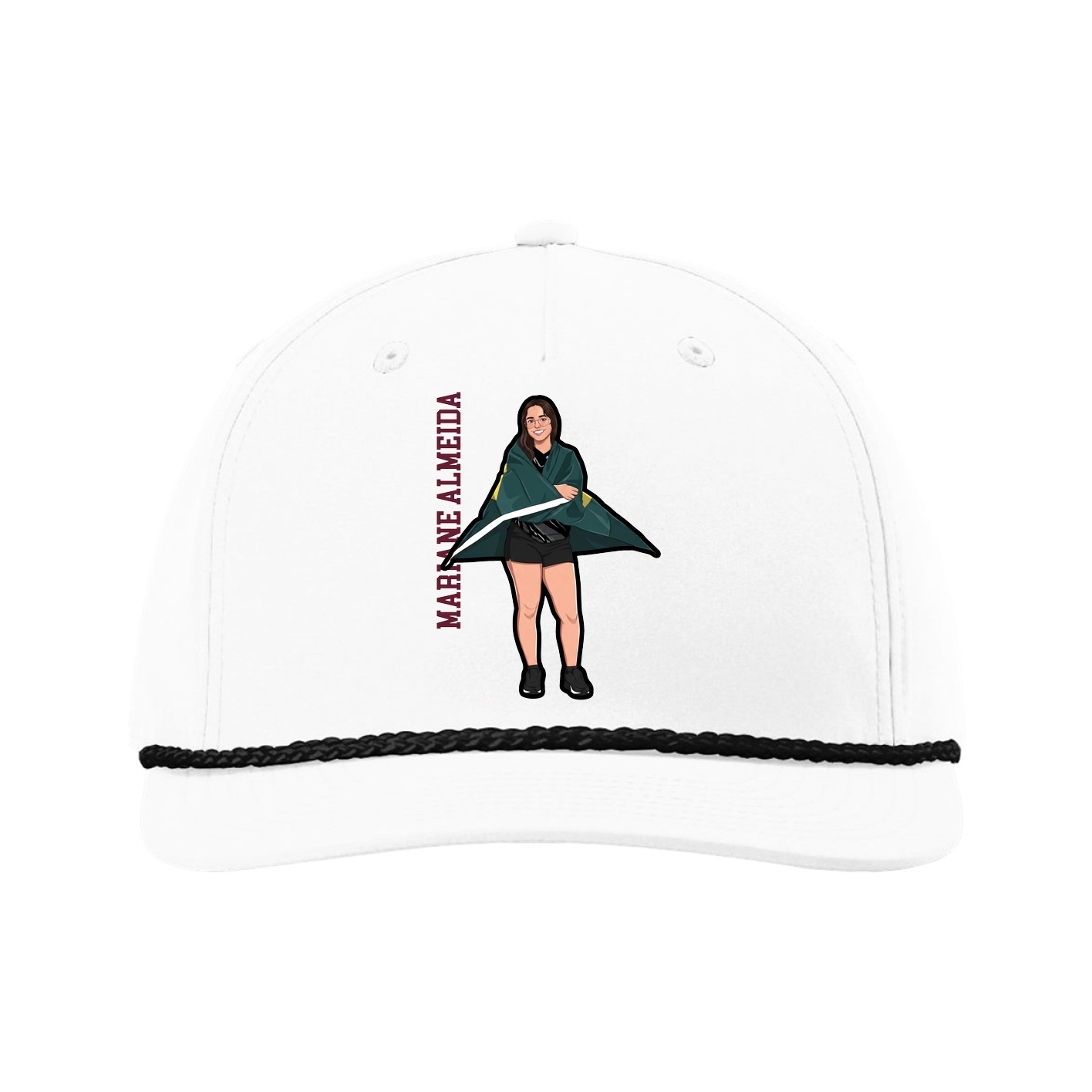 Five-Panel Classic Rope Cap — Name Vertical in White