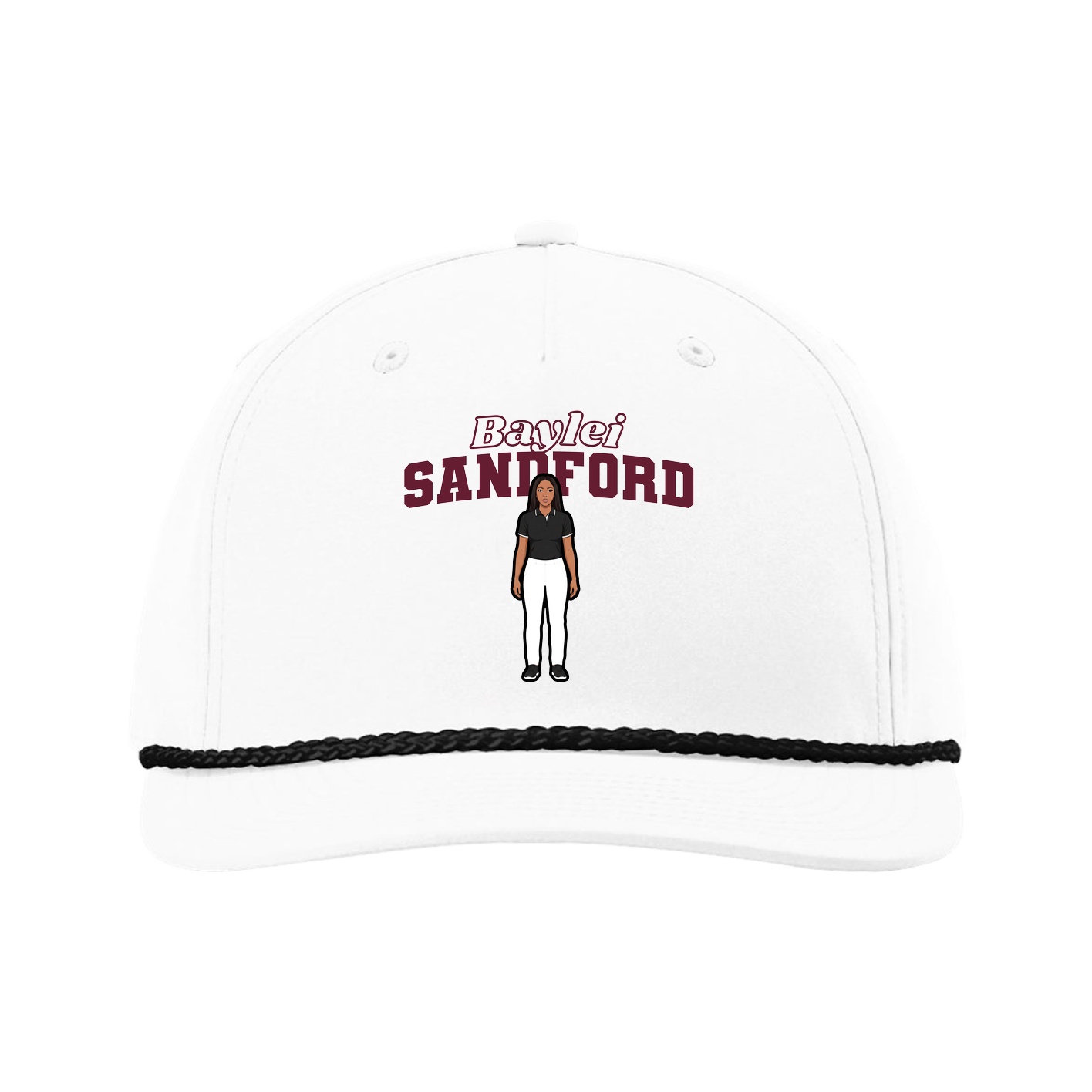 Five-Panel Classic Rope Cap — Name Arch in White