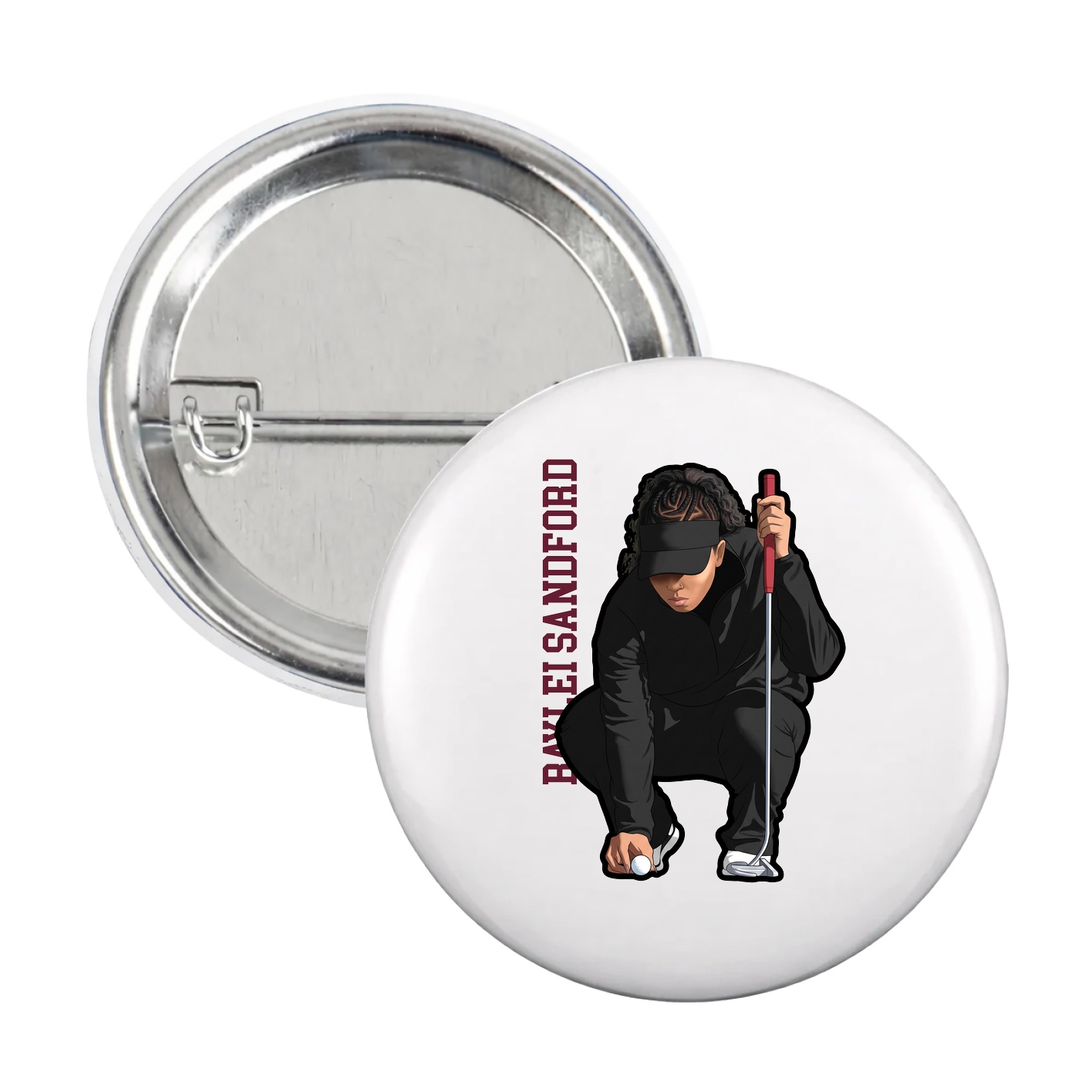 Game Day Button — Name Vertical in White