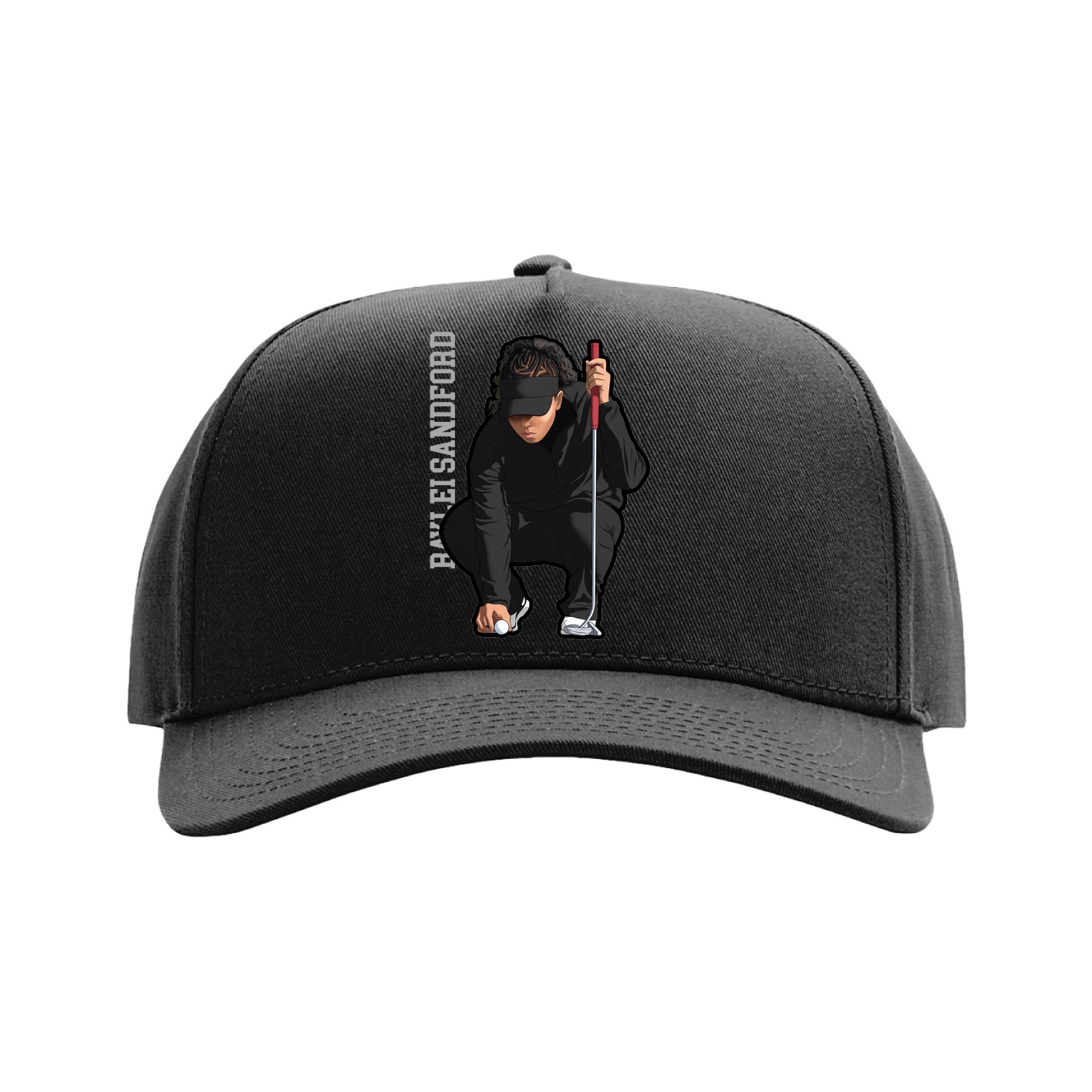 Full Fabric Five-Panel Champ Cap — Name Vertical in Black