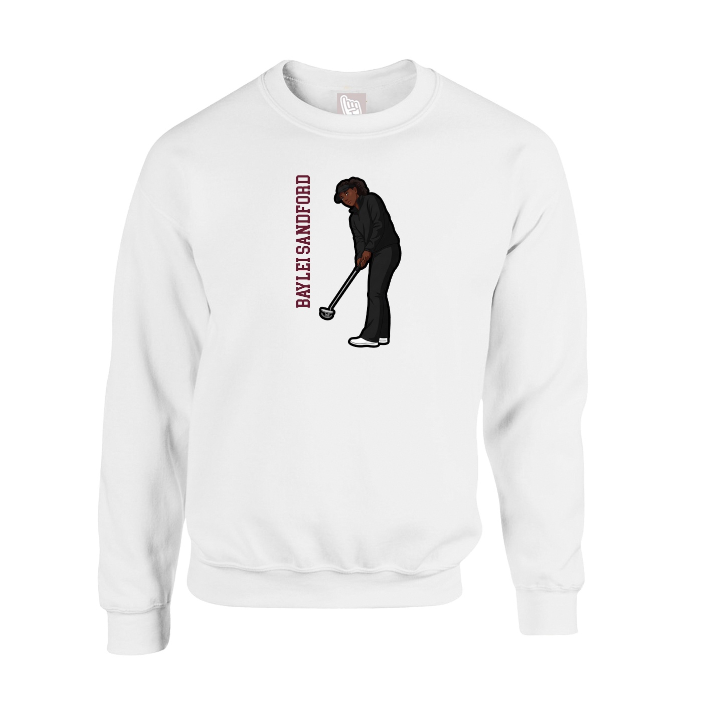 Fleece Crew — Name Vertical in White