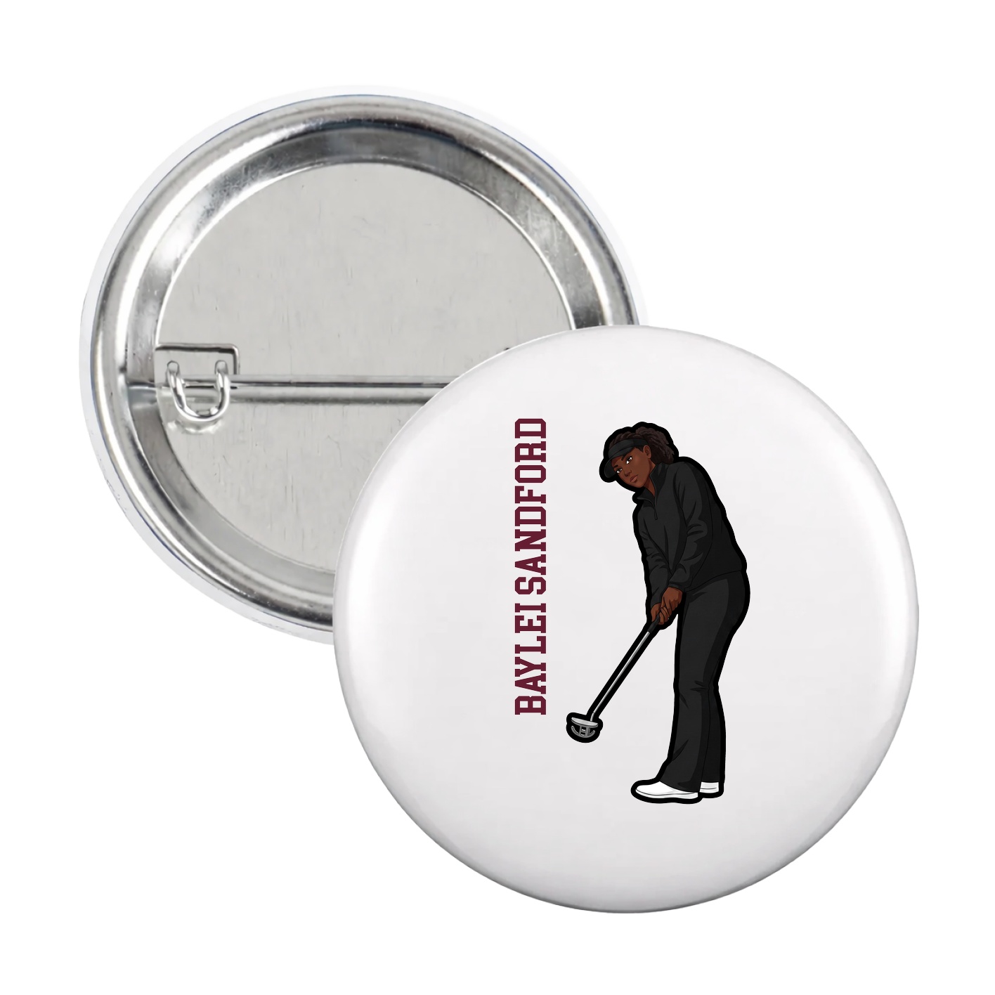 Game Day Button — Name Vertical in White