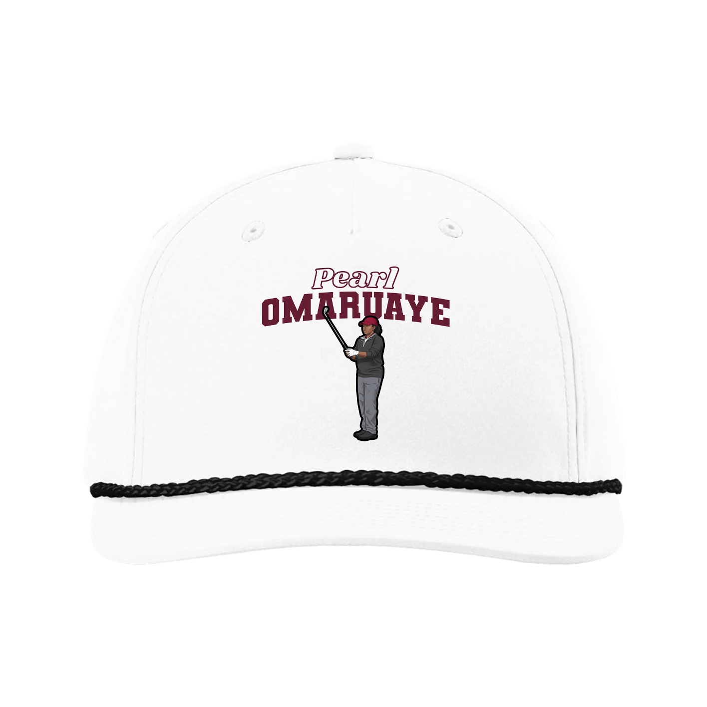 Five-Panel Classic Rope Cap — Name Arch in White