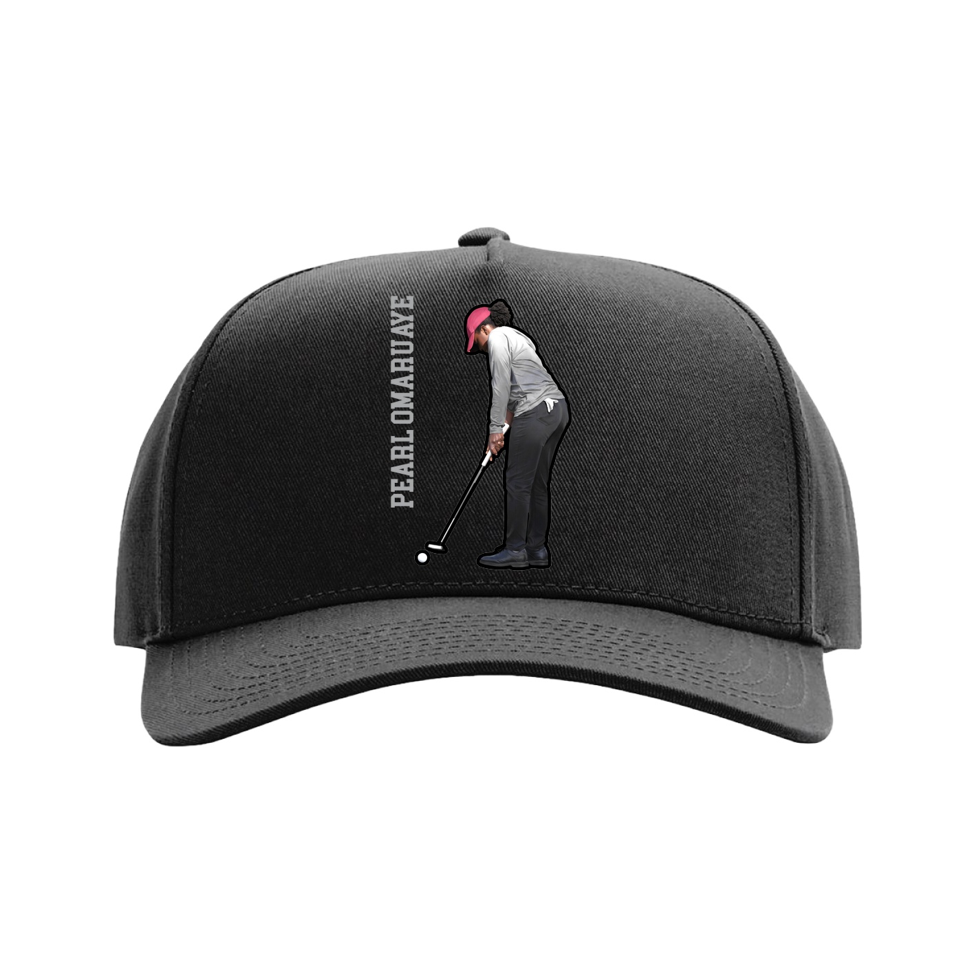 Full Fabric Five-Panel Champ Cap — Name Vertical in Black