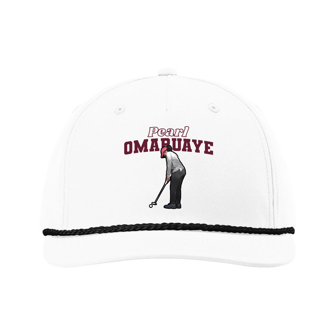 Five-Panel Classic Rope Cap — Name Arch in White