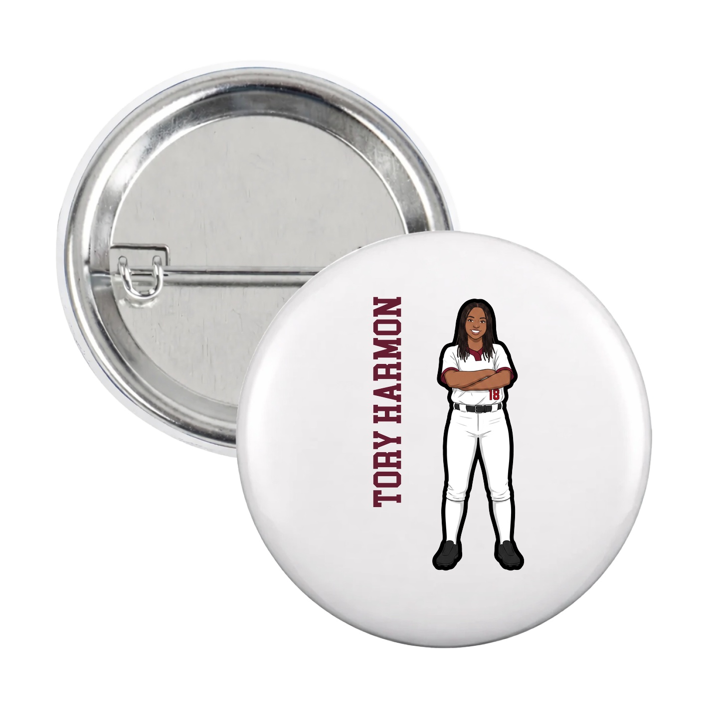 Game Day Button — Name Vertical in White