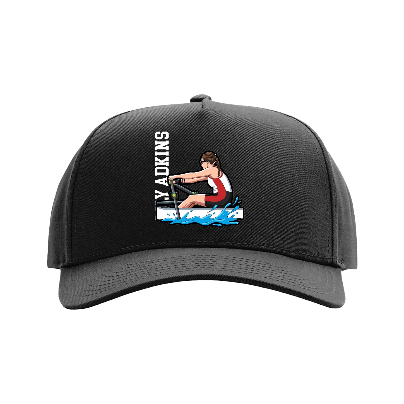 Full Fabric Five-Panel Champ Cap — Name Vertical in Black
