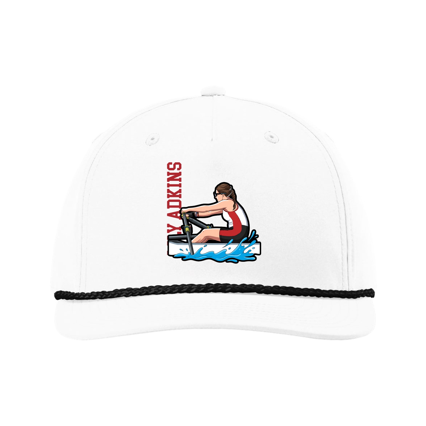 Five-Panel Classic Rope Cap — Name Vertical in White