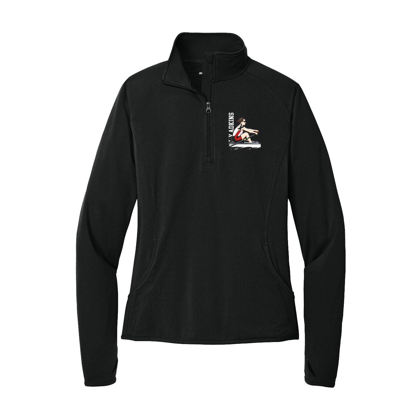 Women's Q-Zip Pullover — Name Vertical in Black