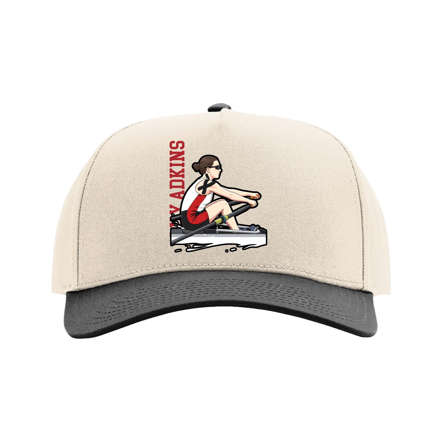 Full Fabric Five-Panel Champ Cap — Name Vertical in Cream/Black