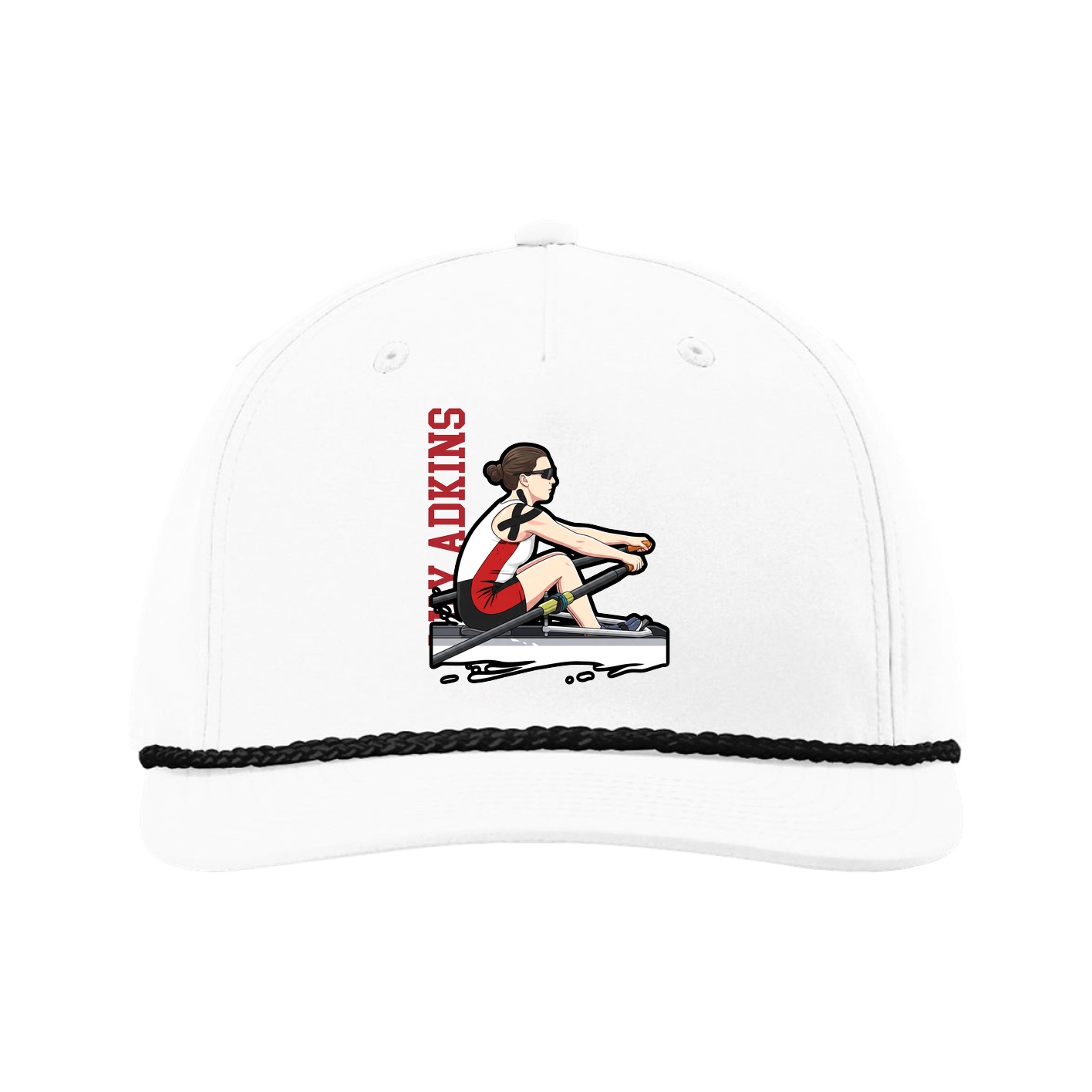 Five-Panel Classic Rope Cap — Name Vertical in White