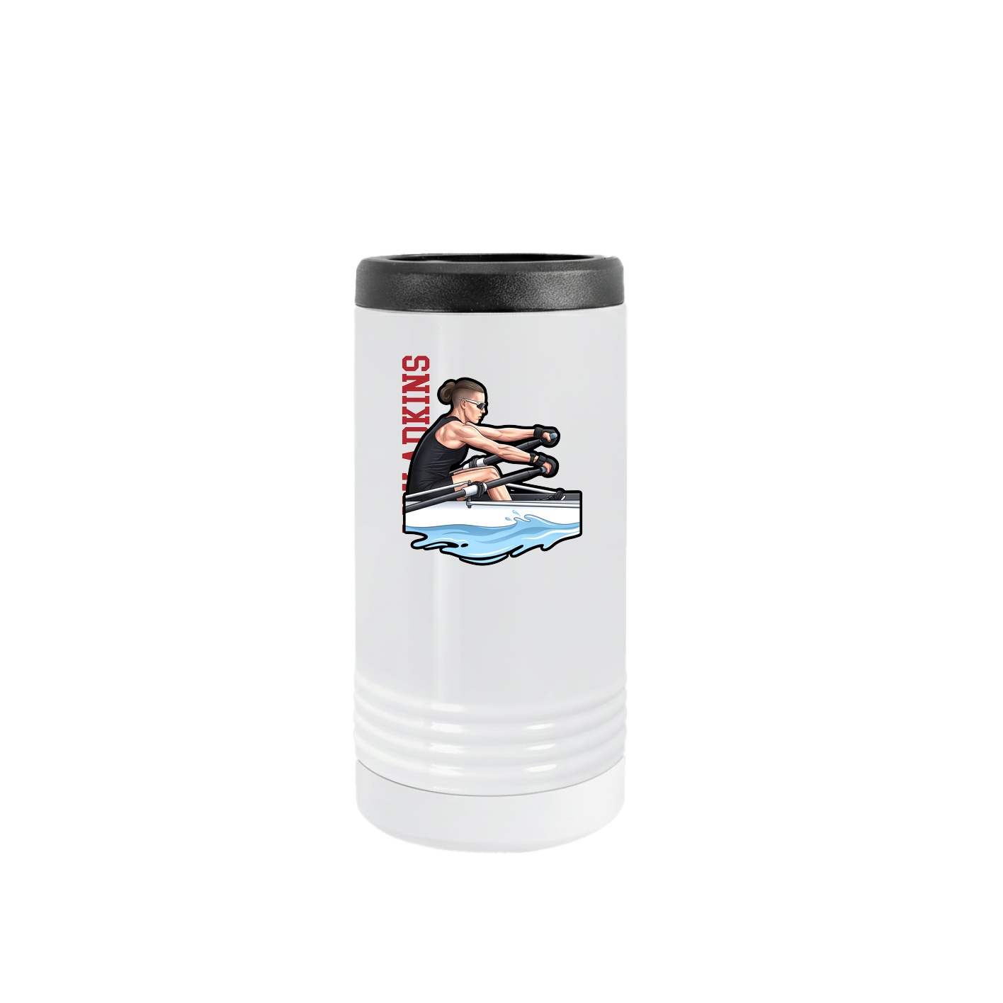 Slim Beverage Holder — Name Vertical in White