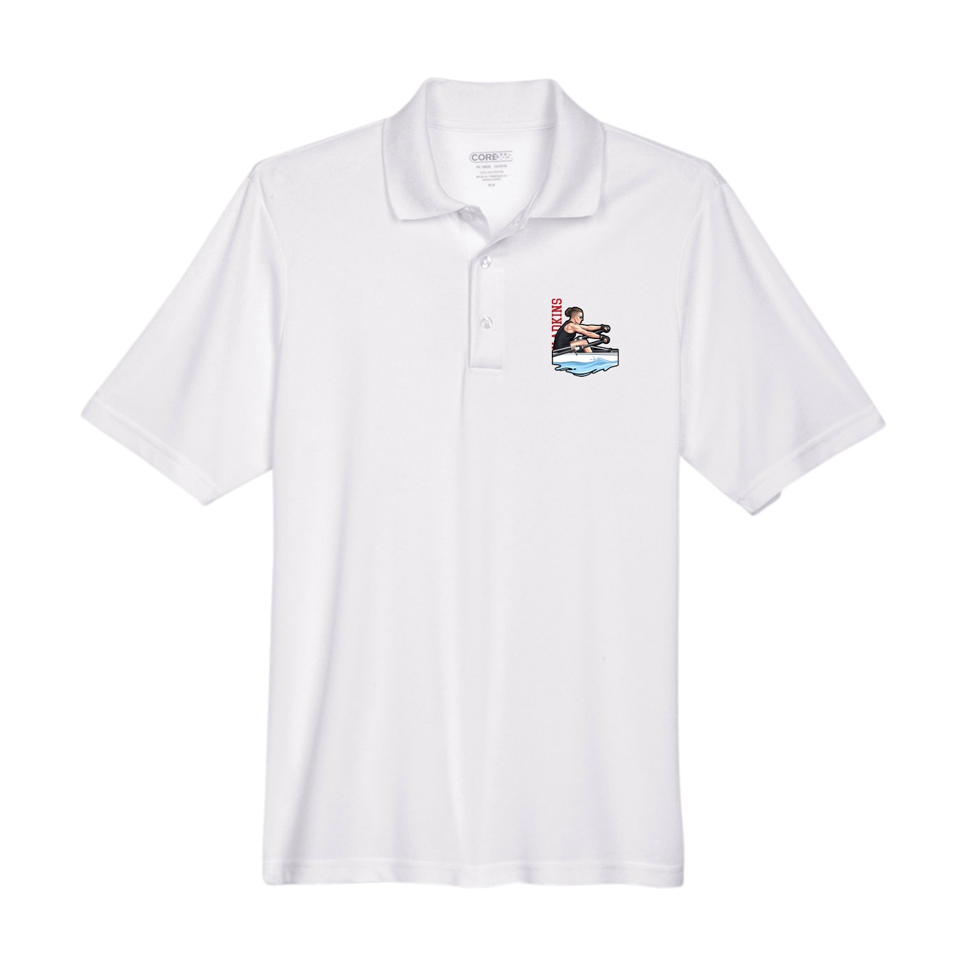 Performance Polo — Name Vertical in White