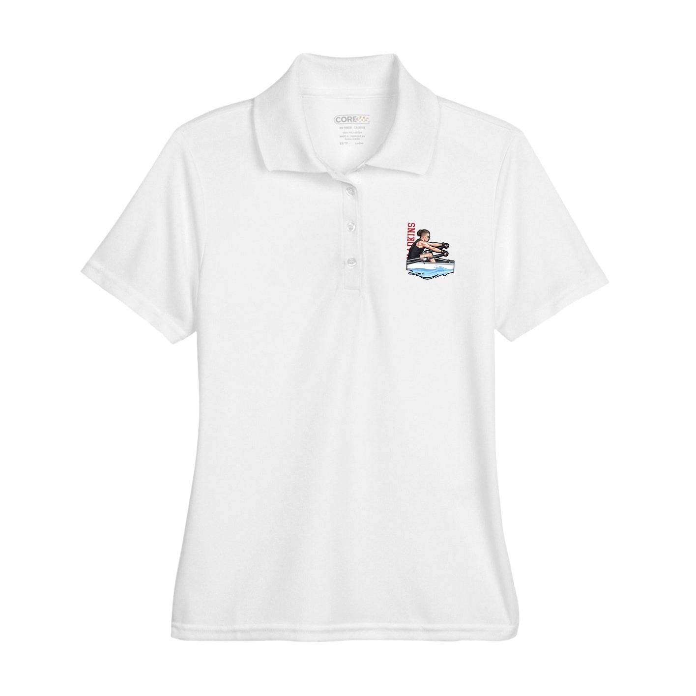 Womens Performance Polo — Name Vertical in White