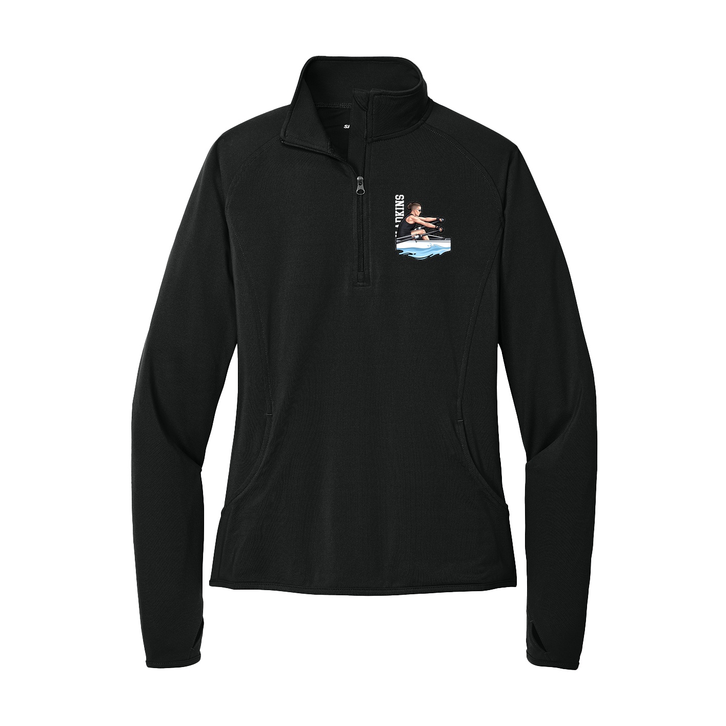 Women's Q-Zip Pullover — Name Vertical in Black