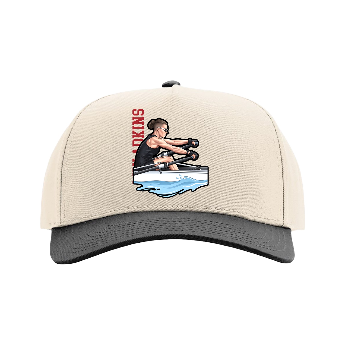Full Fabric Five-Panel Champ Cap — Name Vertical in Cream/Black