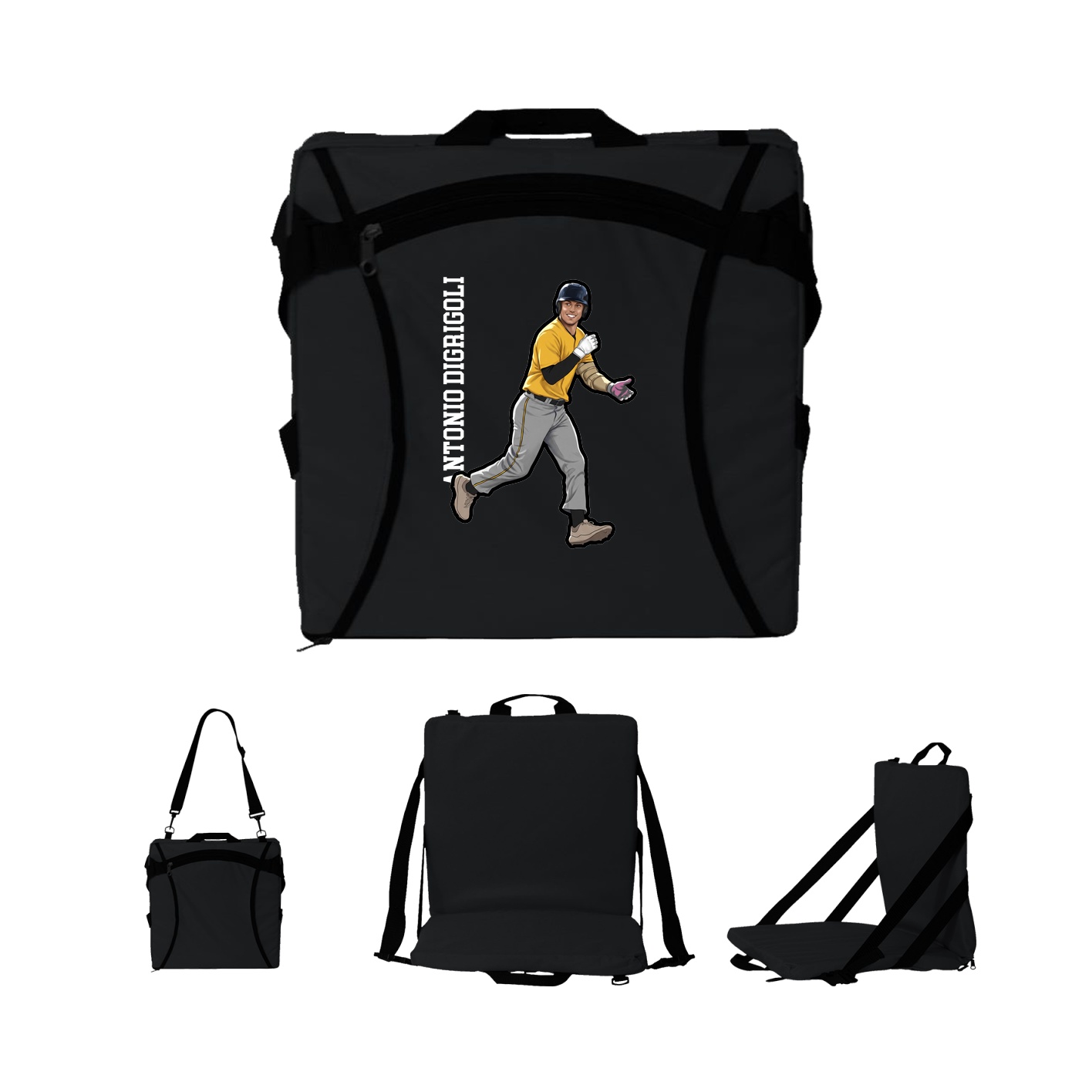 Folding Stadium Seat — Name Vertical in Black