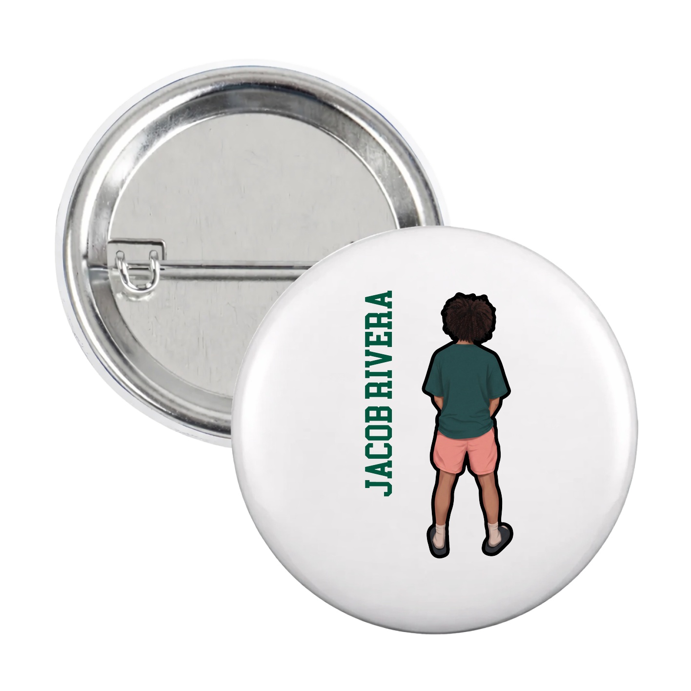 Game Day Button — Name Vertical in White
