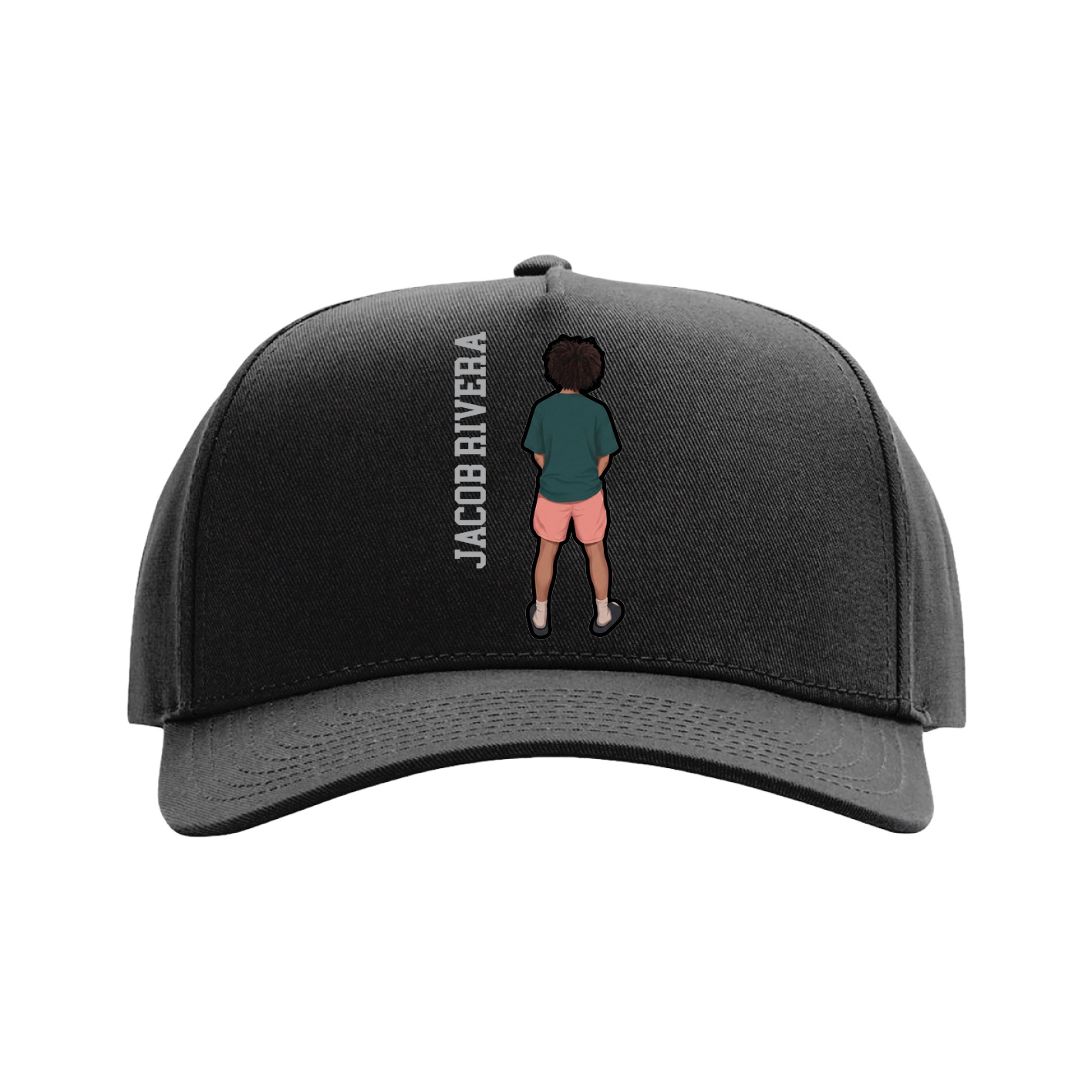 Full Fabric Five-Panel Champ Cap — Name Vertical in Black