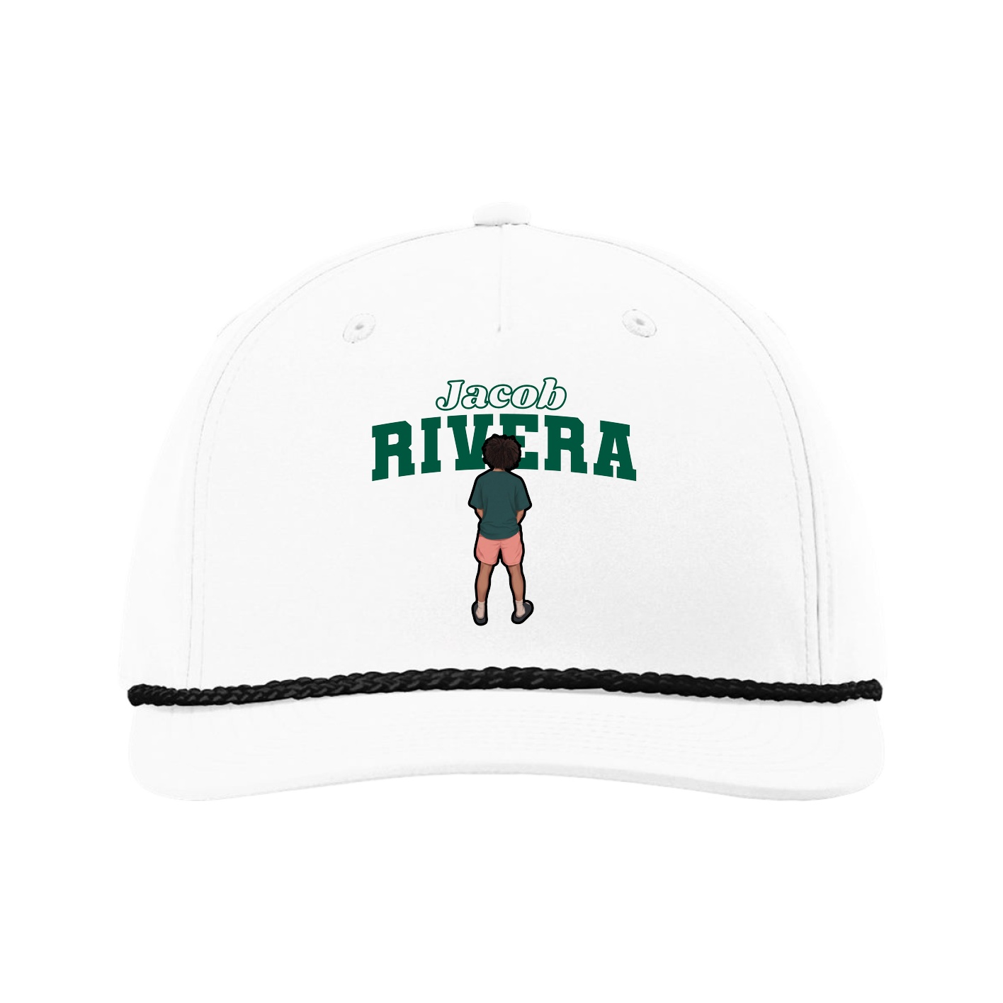 Five-Panel Classic Rope Cap — Name Arch in White