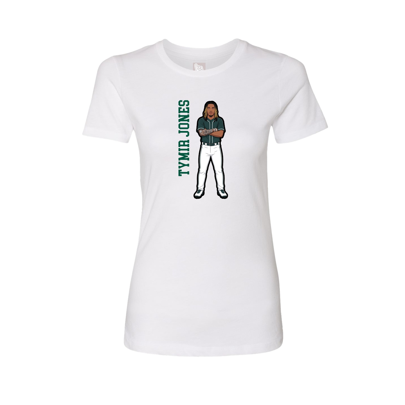 Fitted Women's Tee — Name Vertical in White