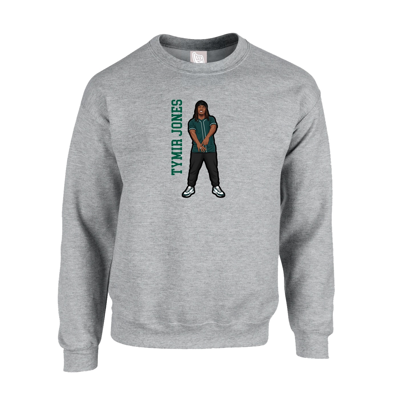 Fleece Crew — Name Vertical in Grey