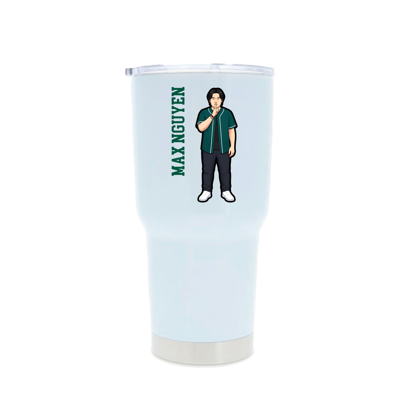 30oz Stainless Steel Tumbler — Name Vertical in White