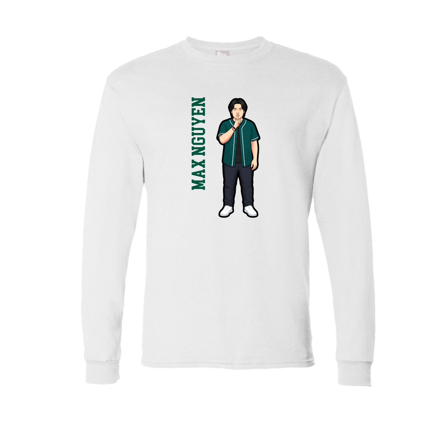Long Sleeve Tee — Name Vertical in White