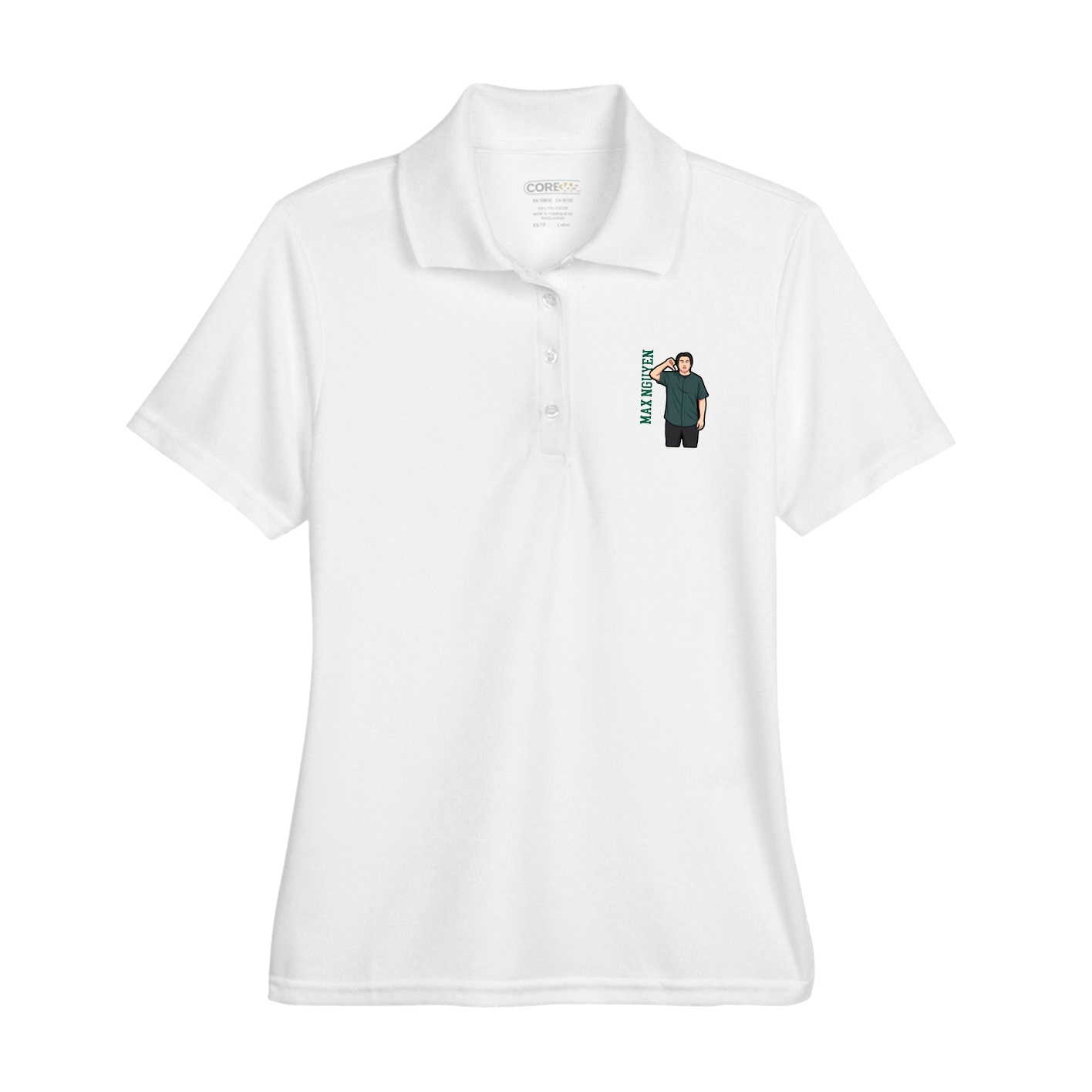 Womens Performance Polo — Name Vertical in White