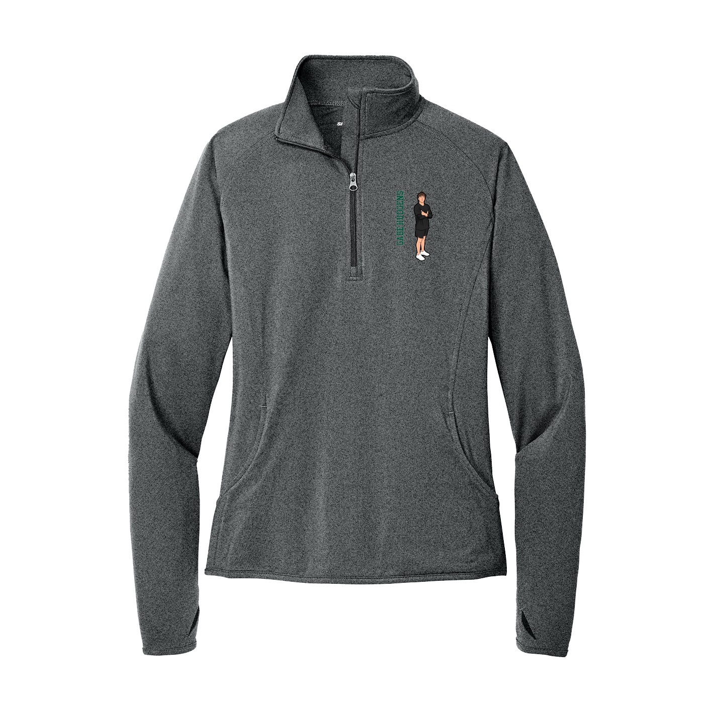 Women's Q-Zip Pullover — Name Vertical in Grey