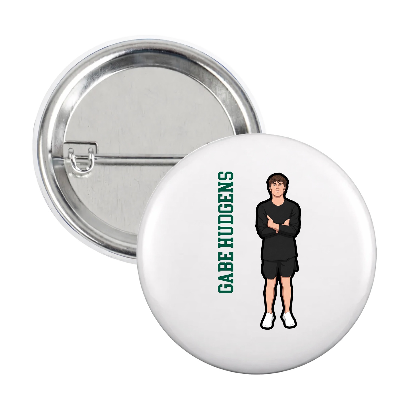 Game Day Button — Name Vertical in White