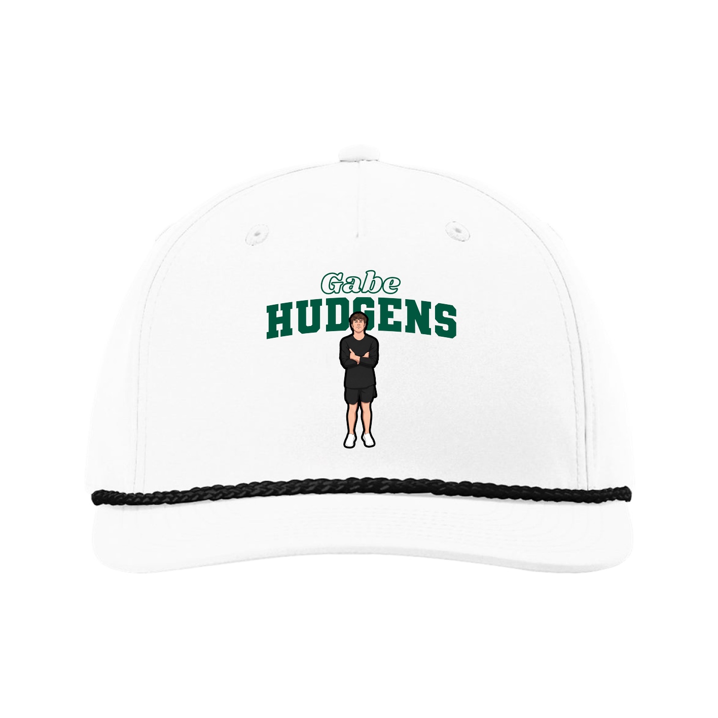 Five-Panel Classic Rope Cap — Name Arch in White