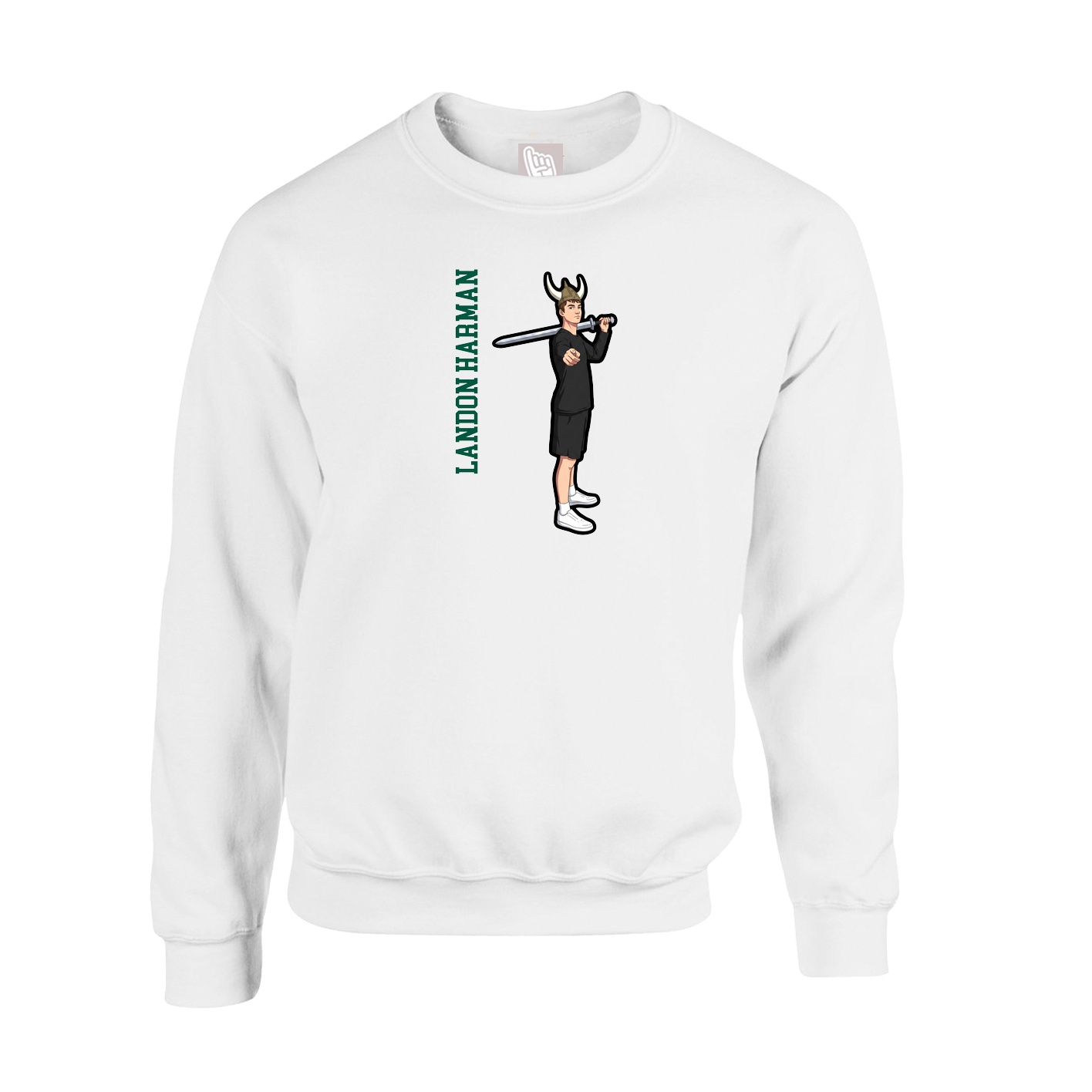 Fleece Crew — Name Vertical in White