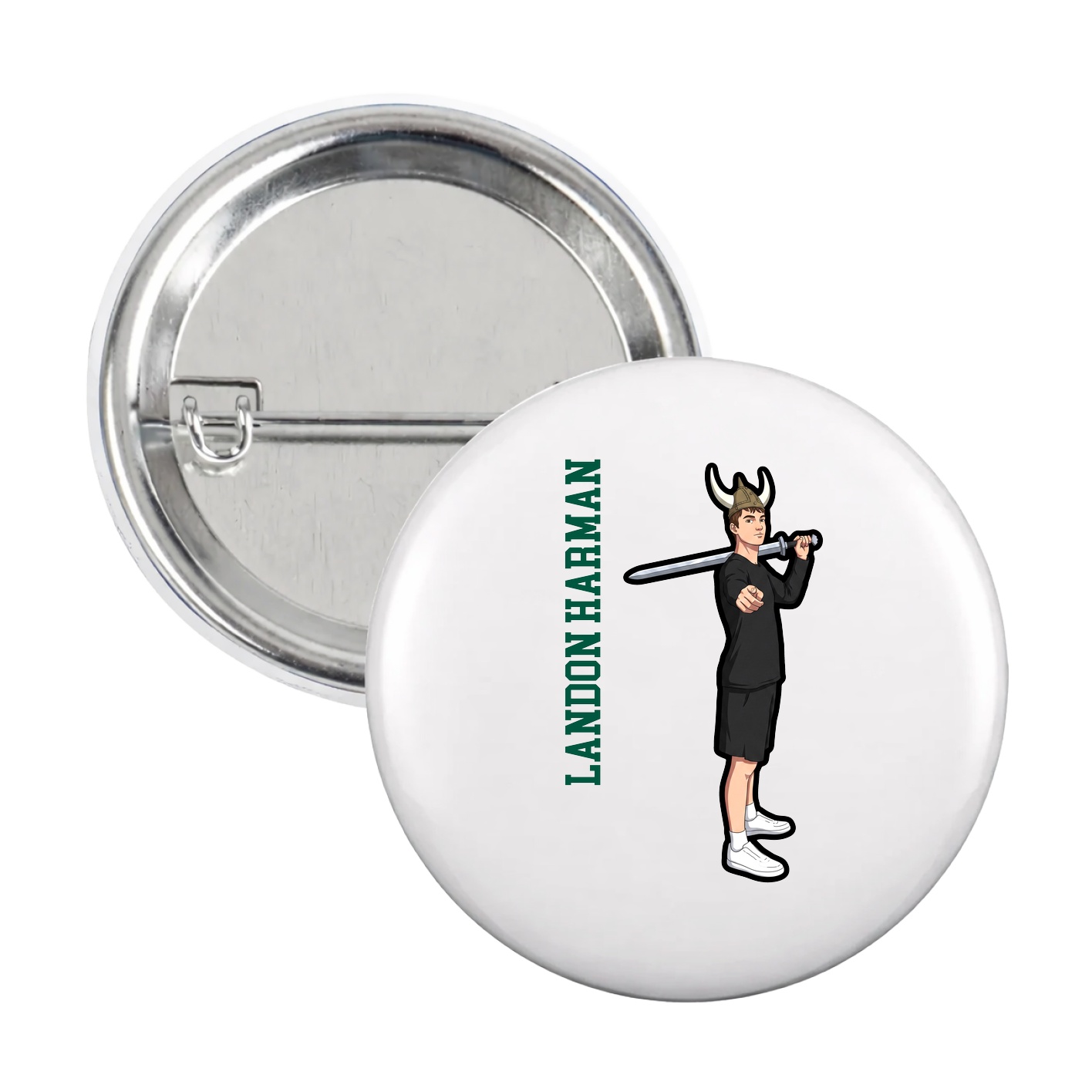 Game Day Button — Name Vertical in White