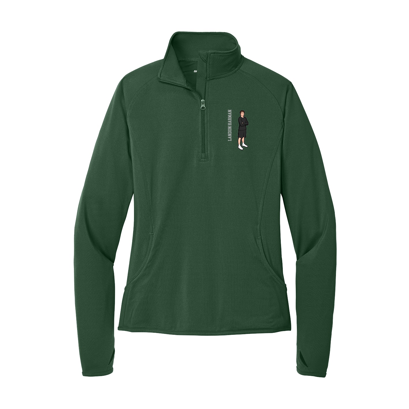 Women's Q-Zip Pullover — Name Vertical in Green