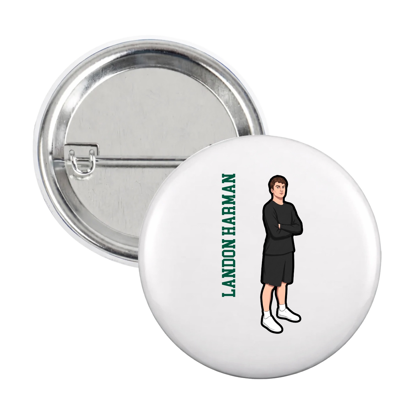 Game Day Button — Name Vertical in White