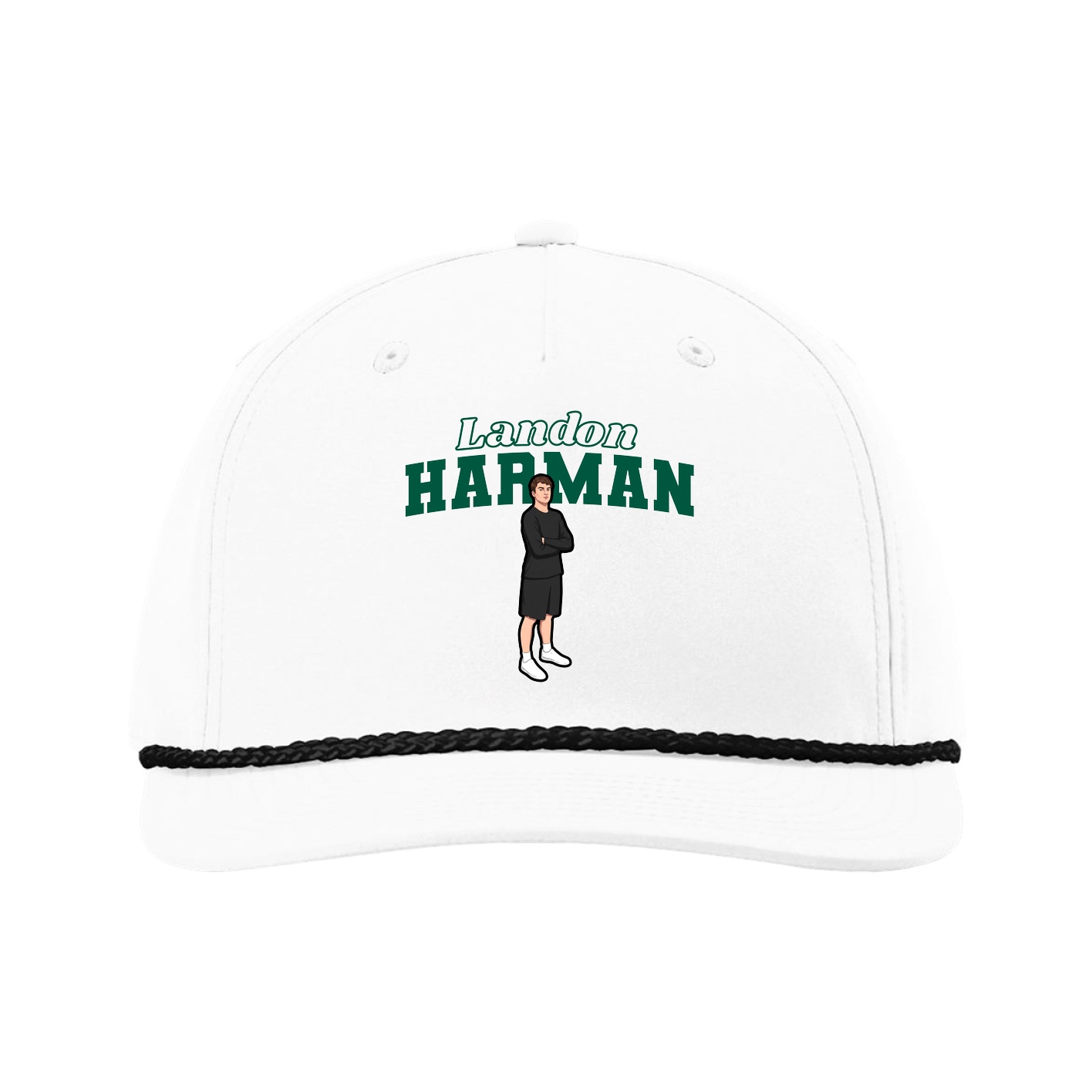 Five-Panel Classic Rope Cap — Name Arch in White