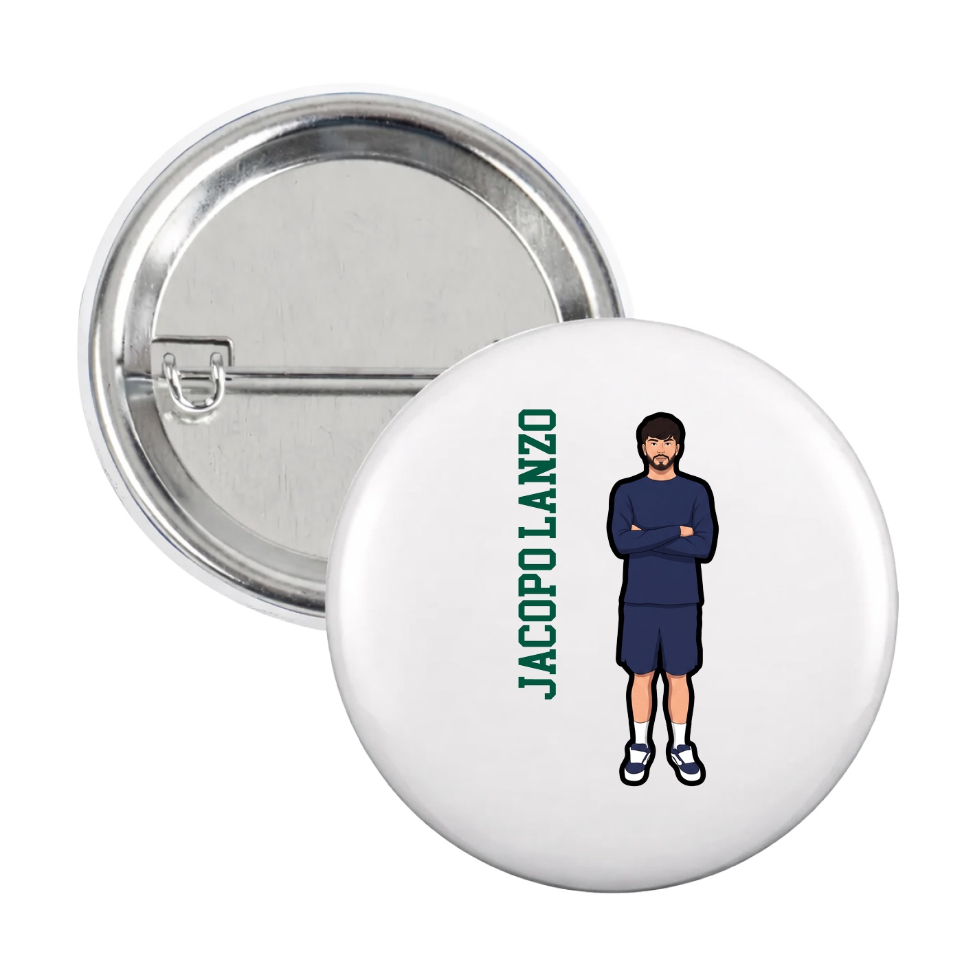 Game Day Button — Name Vertical in White