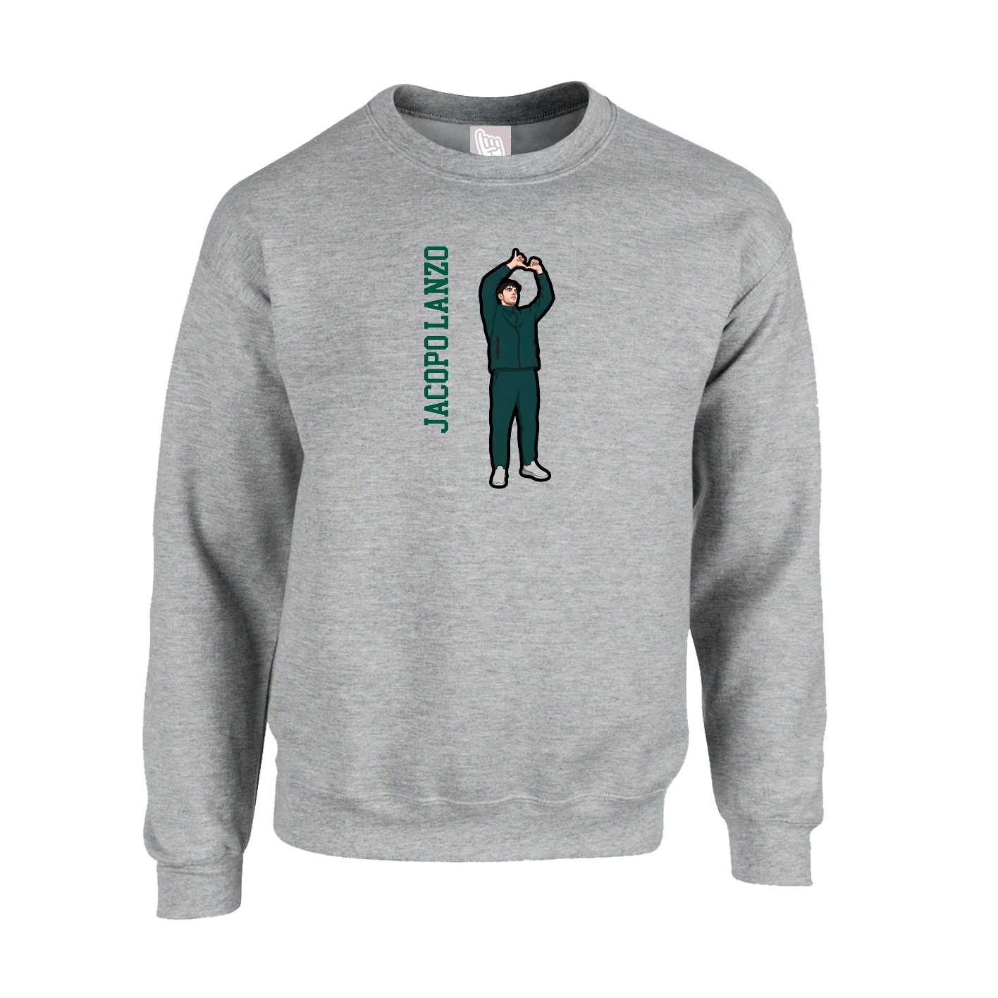 Fleece Crew — Name Vertical in Grey