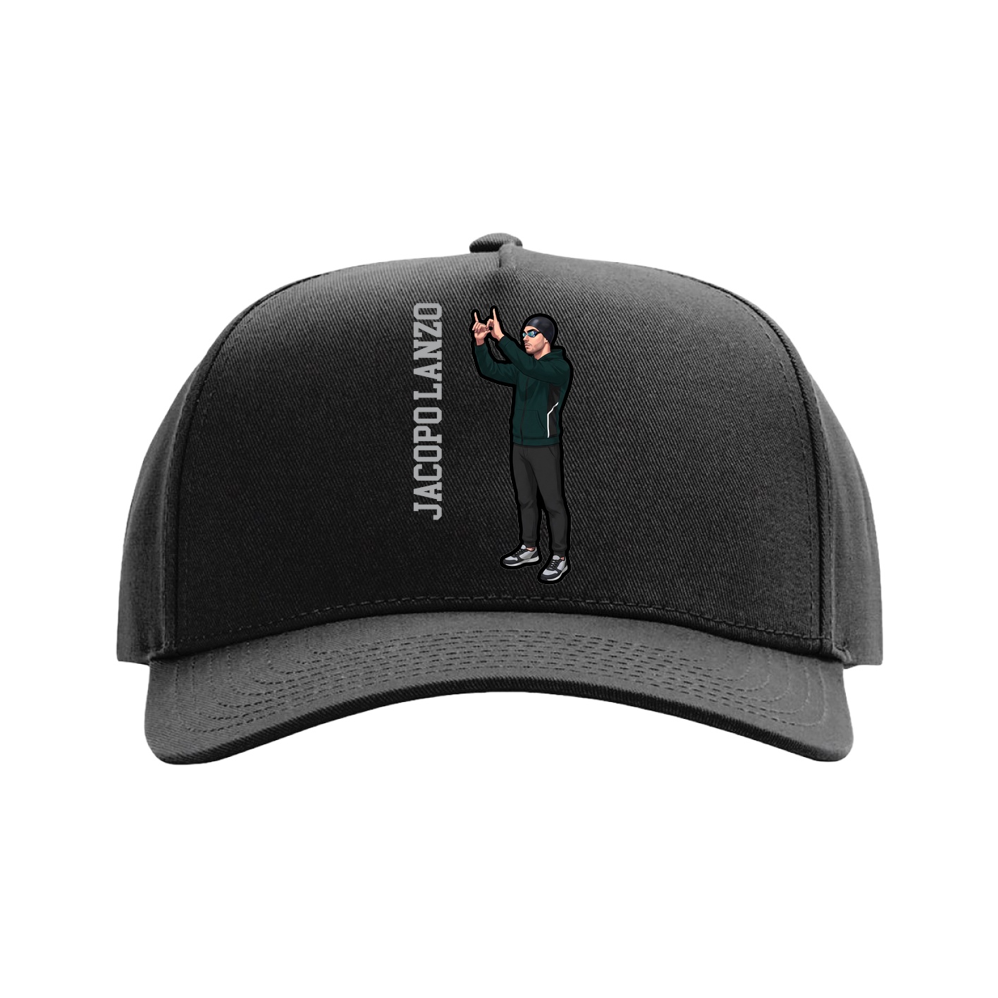 Full Fabric Five-Panel Champ Cap — Name Vertical in Black