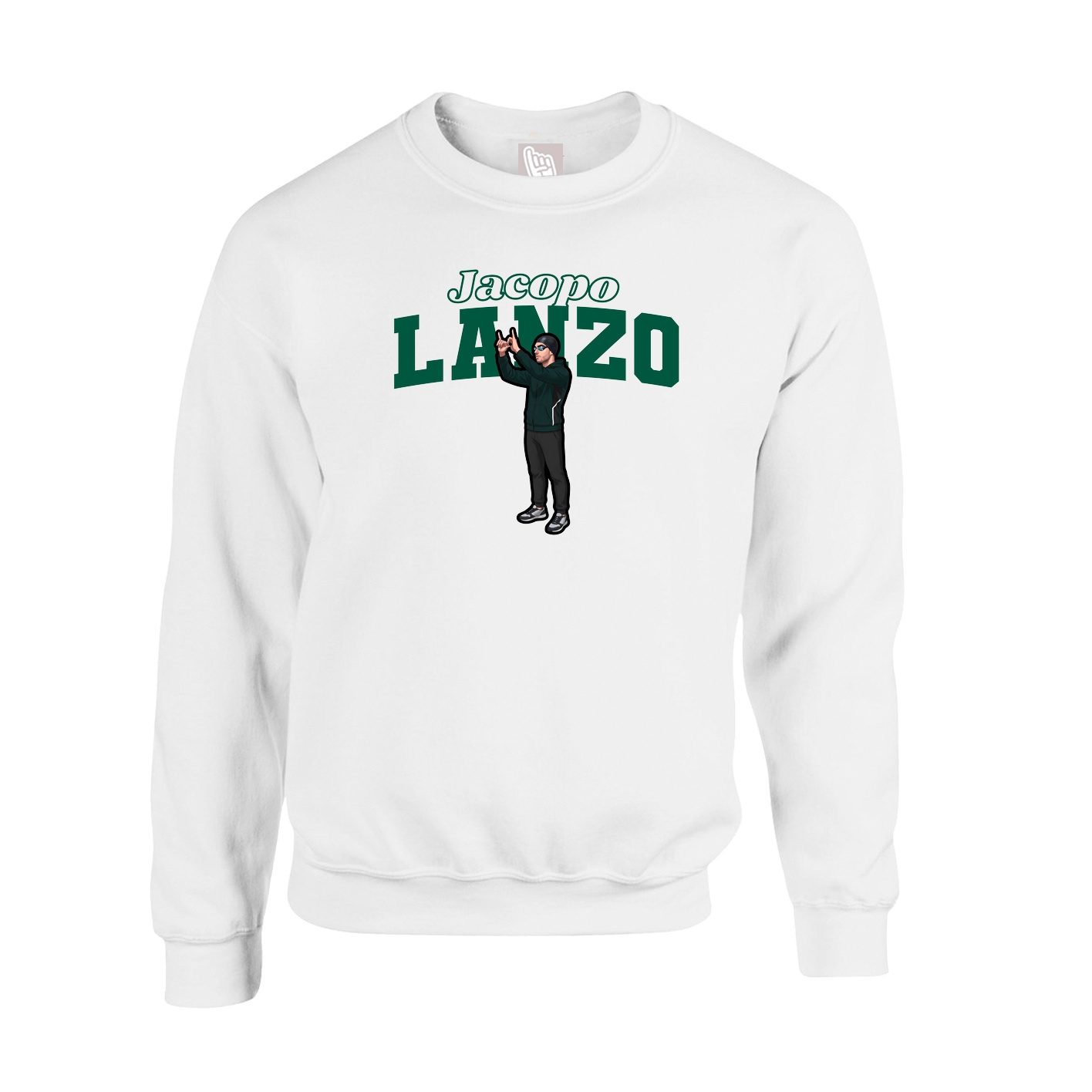 Fleece Crew — Name Arch in White