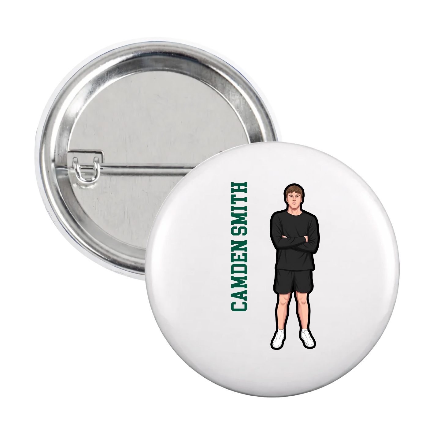 Game Day Button — Name Vertical in White