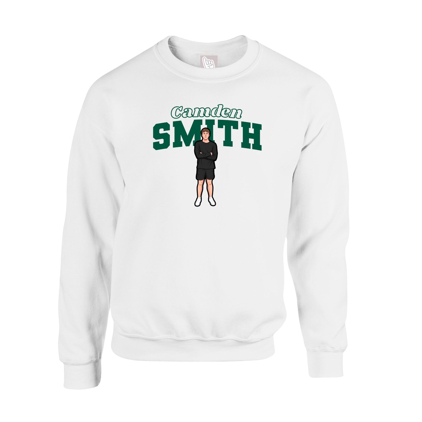 Fleece Crew — Name Arch in White
