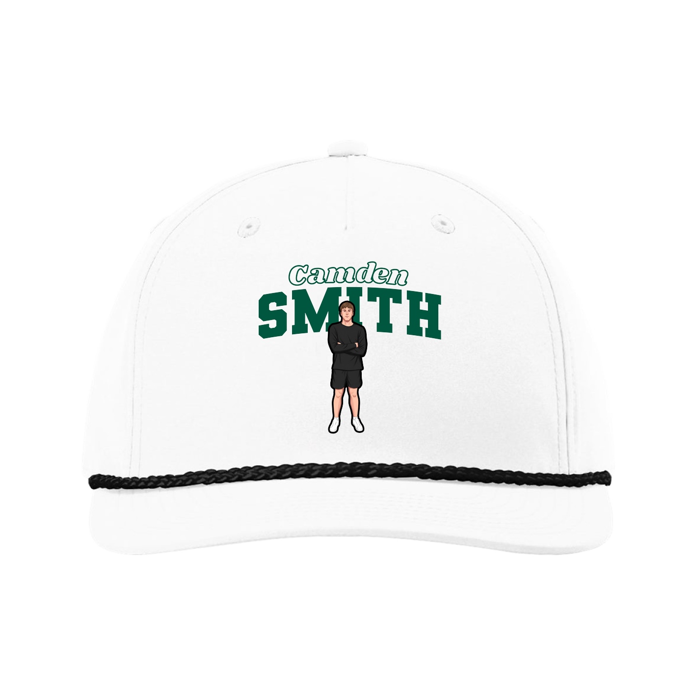 Five-Panel Classic Rope Cap — Name Arch in White